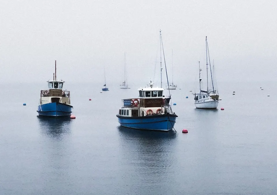 Moorings in morning fog