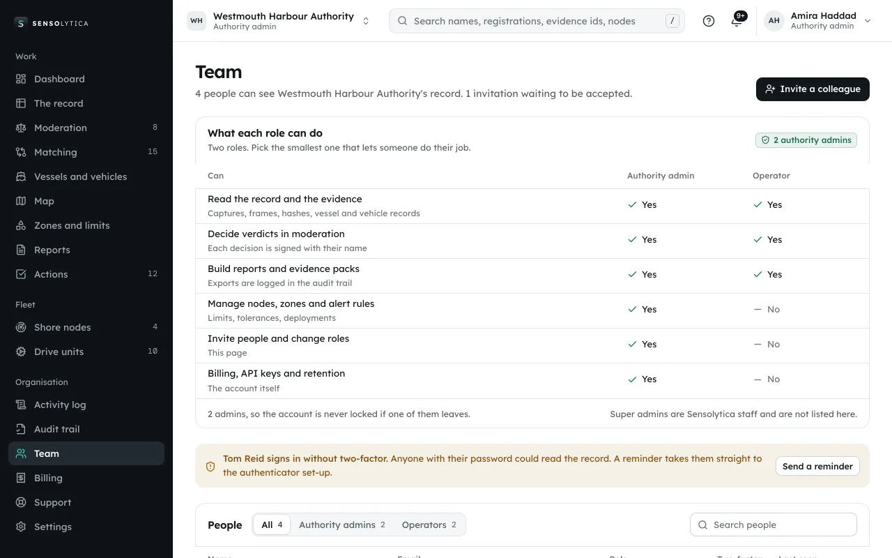 The team: members, their roles and what each role can do